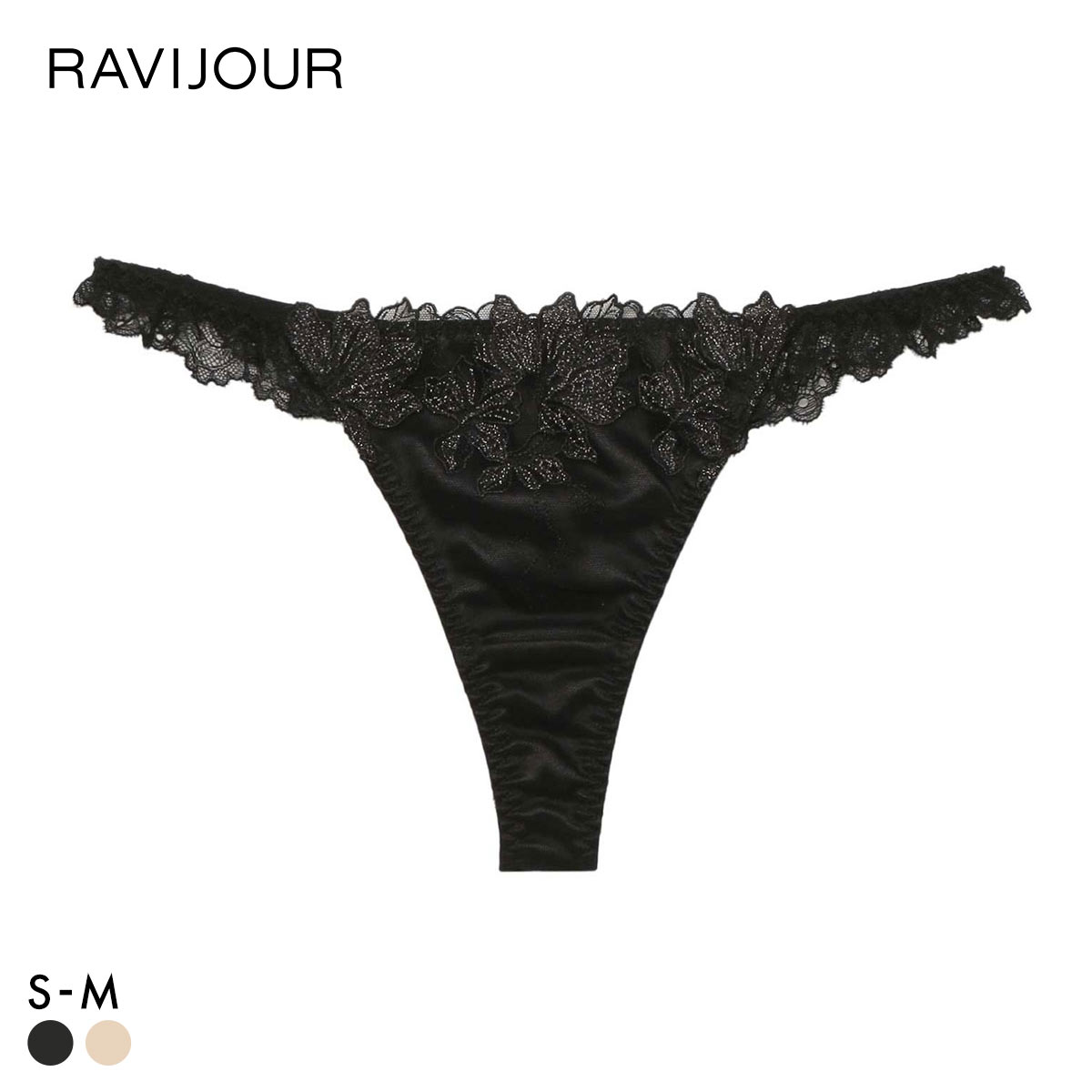 ラヴィジュール フィオナ ストレッチレース Tバックショーツ ソング タンガ セクシー SM バックレース 透け RAVIJOUR(BK-ブラック-S)