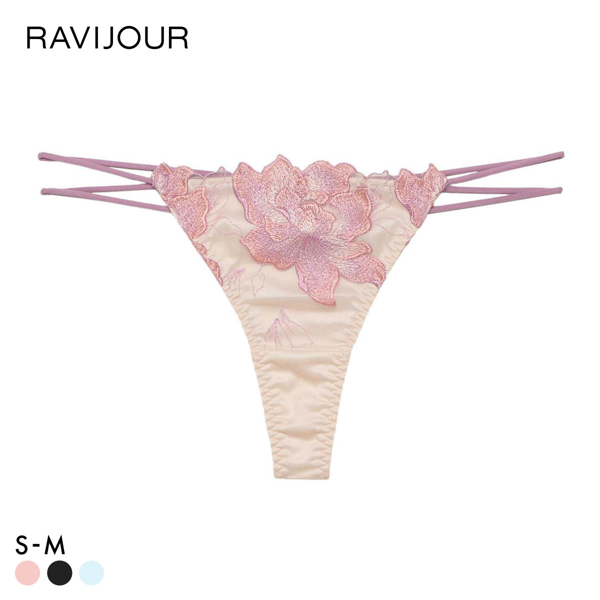 ラヴィジュール ピオニーヘイズ エンブロイダリーレース Tバックショーツ ソング タンガ SM セクシー バックレース 透け RAVIJOUR(CO-コーラル-S)