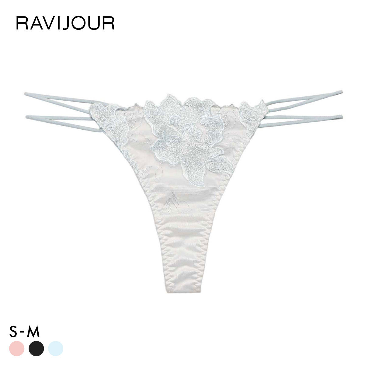 ラヴィジュール ピオニーヘイズ エンブロイダリーレース Tバックショーツ ソング タンガ SM セクシー バックレース 透け RAVIJOUR(BU-ブルー-S)