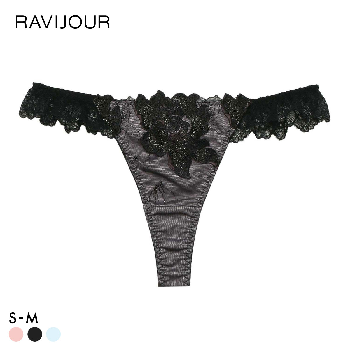 ラヴィジュール ピオニーヘイズ ストレッチレース Tバックショーツ ソング タンガ SM セクシー バックレース 透け RAVIJOUR(BK-ブラック-S)