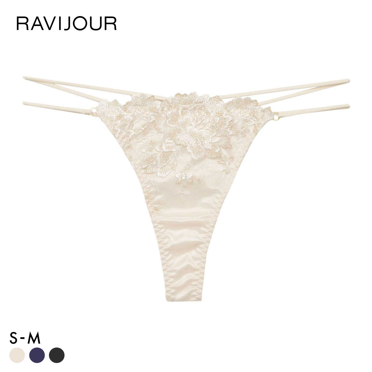 ラヴィジュール パルフルール エンブロイダリーレース Tバックショーツ ソング タンガ SM セクシー バックレース 透け RAVIJOUR(WH-ホワイト-S)