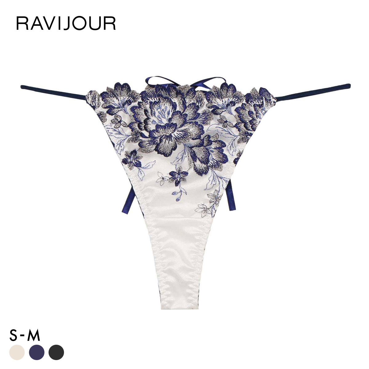 ラヴィジュール パルフルール ストレッチレース Tバックショーツ ソング タンガ SM セクシー バックレース 透け RAVIJOUR(NV-ネイビー-S)