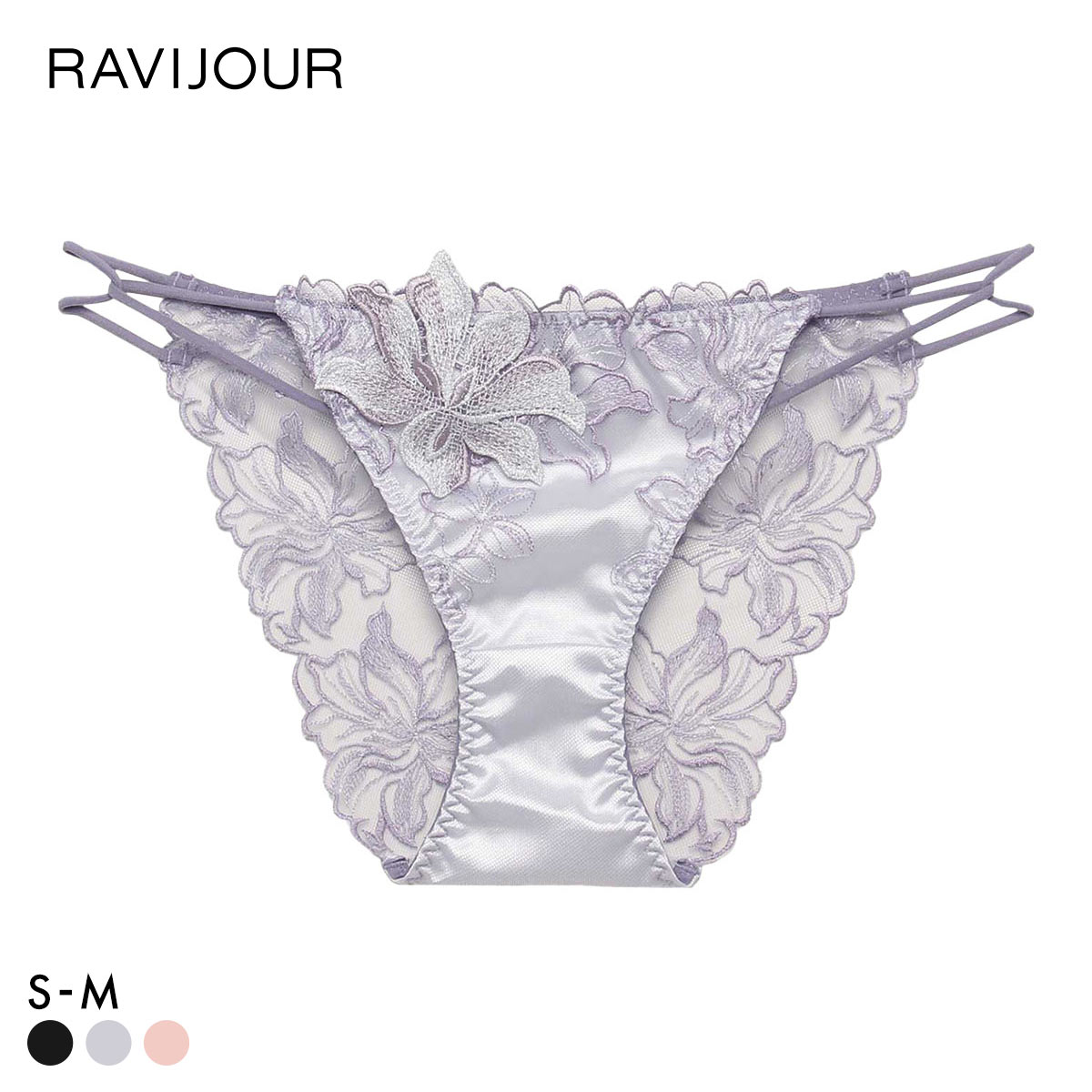 ラヴィジュール ヴェリシア エンブロイダリーレース ショーツ ノーマルショーツ SM セクシー バックレース 透け RAVIJOUR(GY-グレー-S)