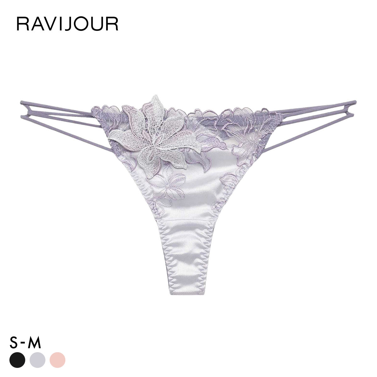 ラヴィジュール ヴェリシア エンブロイダリーレース Tバックショーツ ソング タンガ SM セクシー バックレース 透け RAVIJOUR(GY-グレー-S)