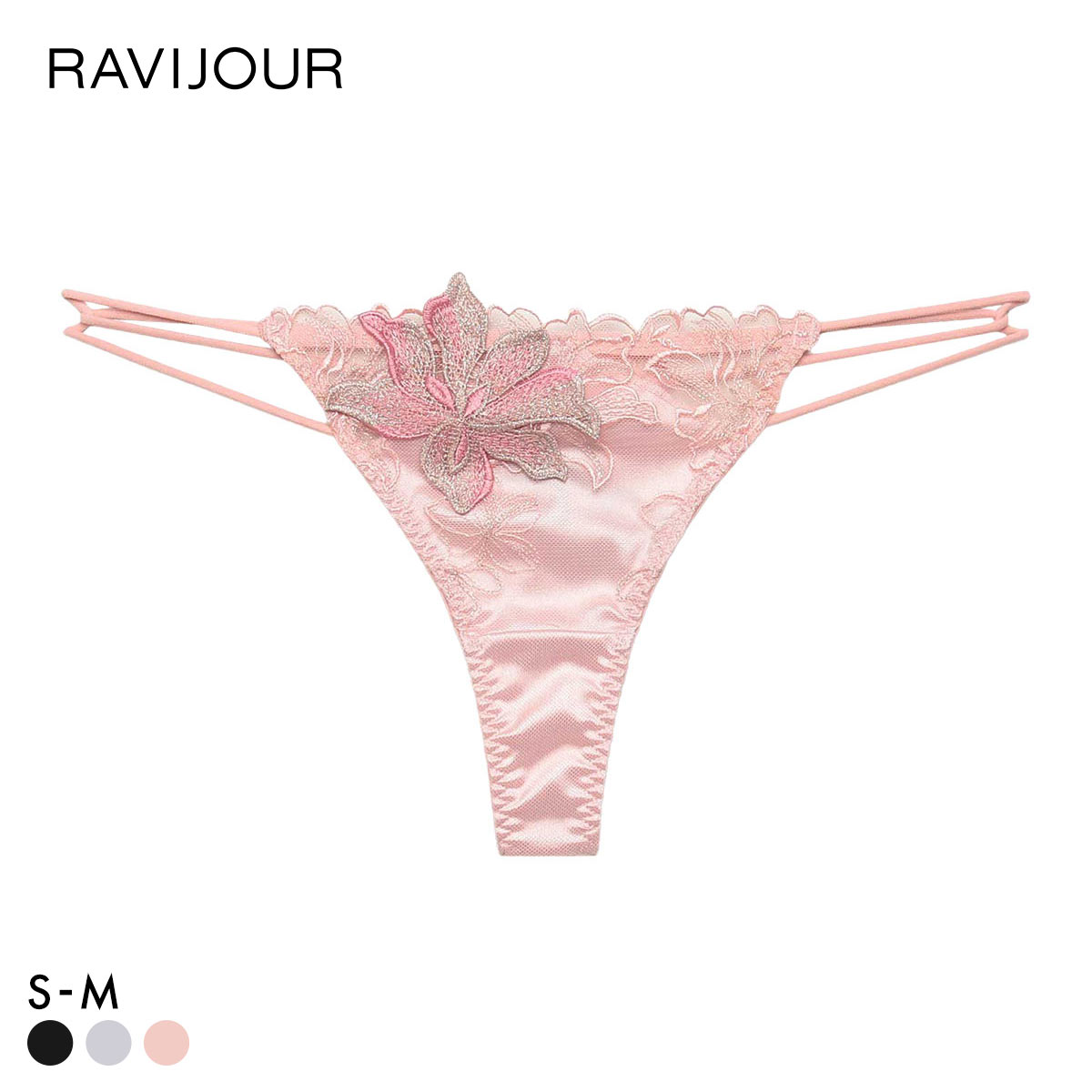 ラヴィジュール ヴェリシア エンブロイダリーレース Tバックショーツ ソング タンガ SM セクシー バックレース 透け RAVIJOUR(PI-ピンク-S)