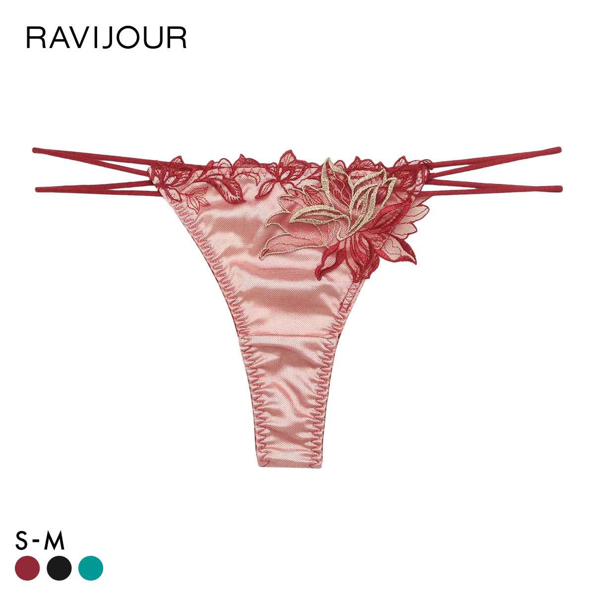 ラヴィジュール エルザ エンブロイダリーレース Tバックショーツ ソング タンガ SM セクシー バックレース 透け RAVIJOUR(RE-レッド-S)