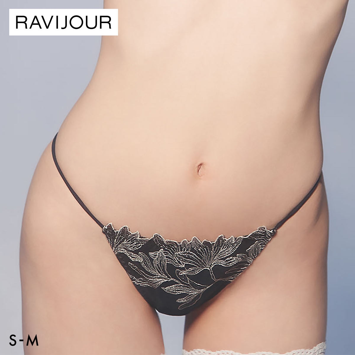ラヴィジュール ミストフローラ エンブロイダリー Tバックショーツ ソング タンガ SM セクシー バックレース 透け RAVIJOUR(BK-ブラック-S)