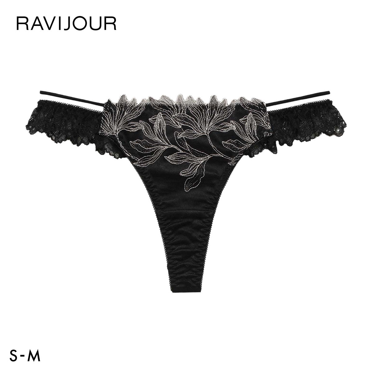 ラヴィジュール ミストフローラ ストレッチレース Tバックショーツ ソング タンガ SM セクシー バックレース 透け RAVIJOUR(BK-ブラック-S)