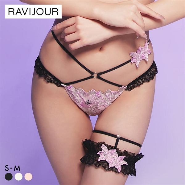 ラヴィジュール エリザベス Tバックショーツ キャットガーター付き ソング タンガ SM セクシー バックレース 透け RAVIJOUR