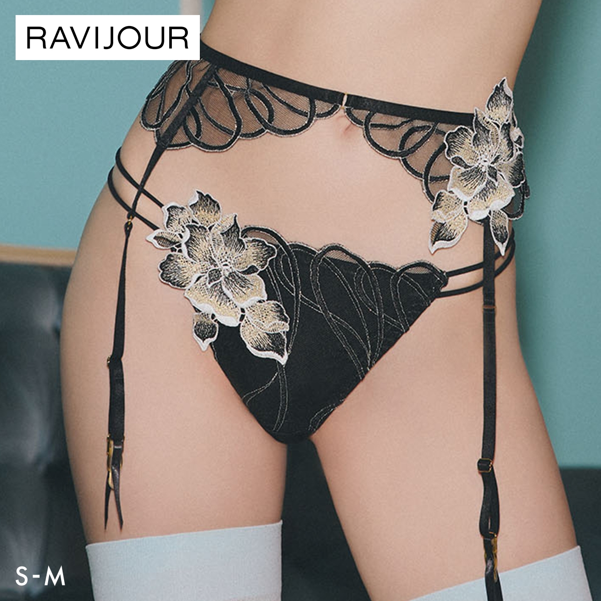 ラヴィジュール コルディア エンブロイダリー ノーマルショーツ SM セクシー バックレース 透け ハイライン HIGHLINE by RAVIJOUR(BK-ブラック-S)