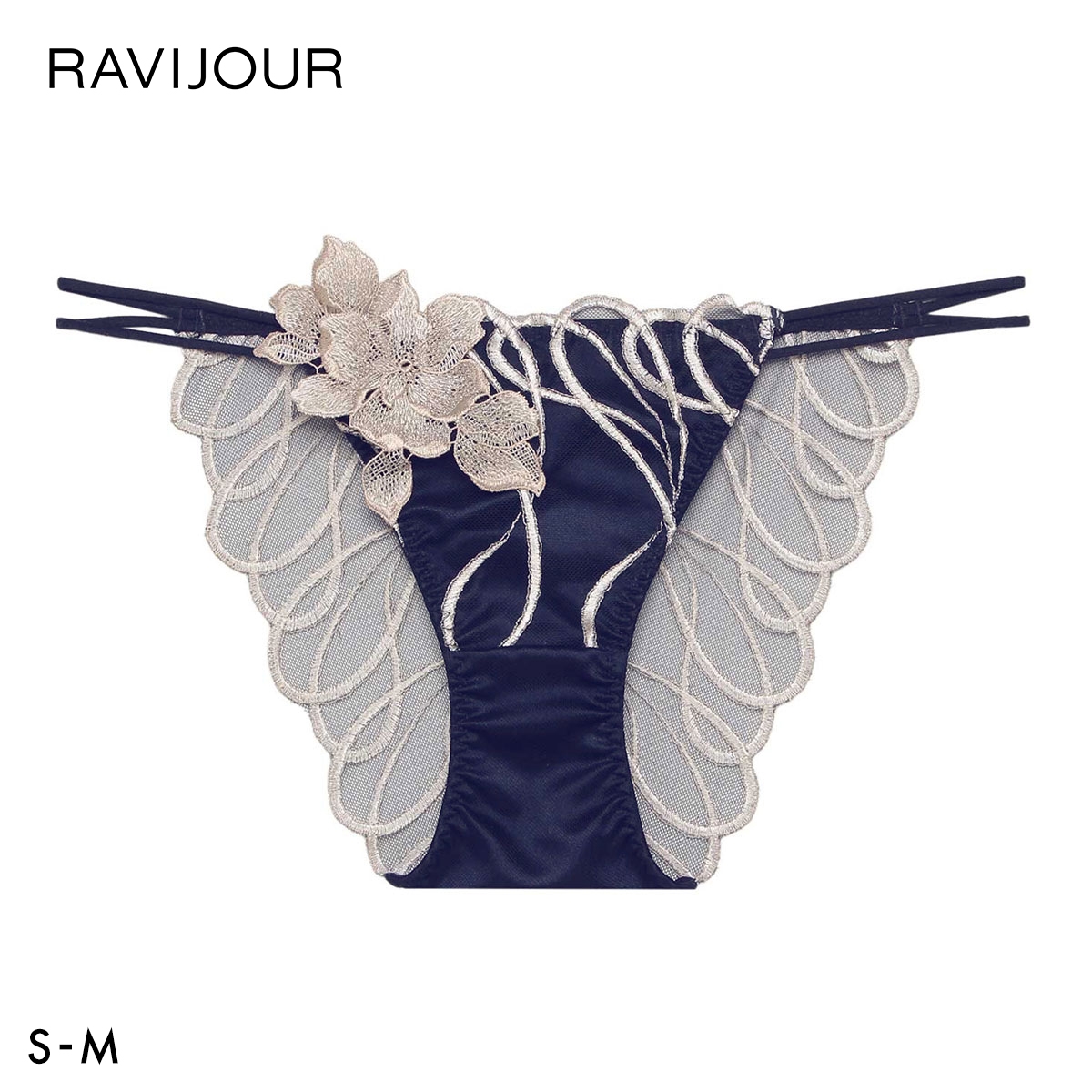 ラヴィジュール コルディア エンブロイダリー ノーマルショーツ SM セクシー バックレース 透け ハイライン HIGHLINE by RAVIJOUR(NV-ネイビー-S)