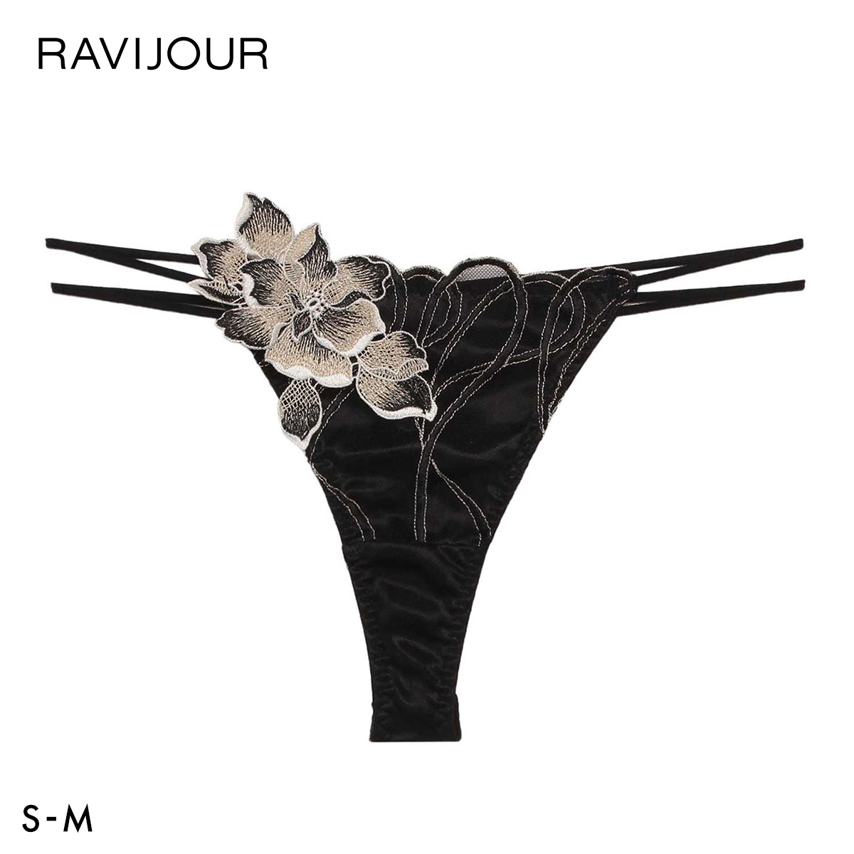 ラヴィジュール コルディア エンブロイダリー Tバックショーツ SM セクシー バックレース 透け ハイライン HIGHLINE by RAVIJOUR(BK-ブラック-S)