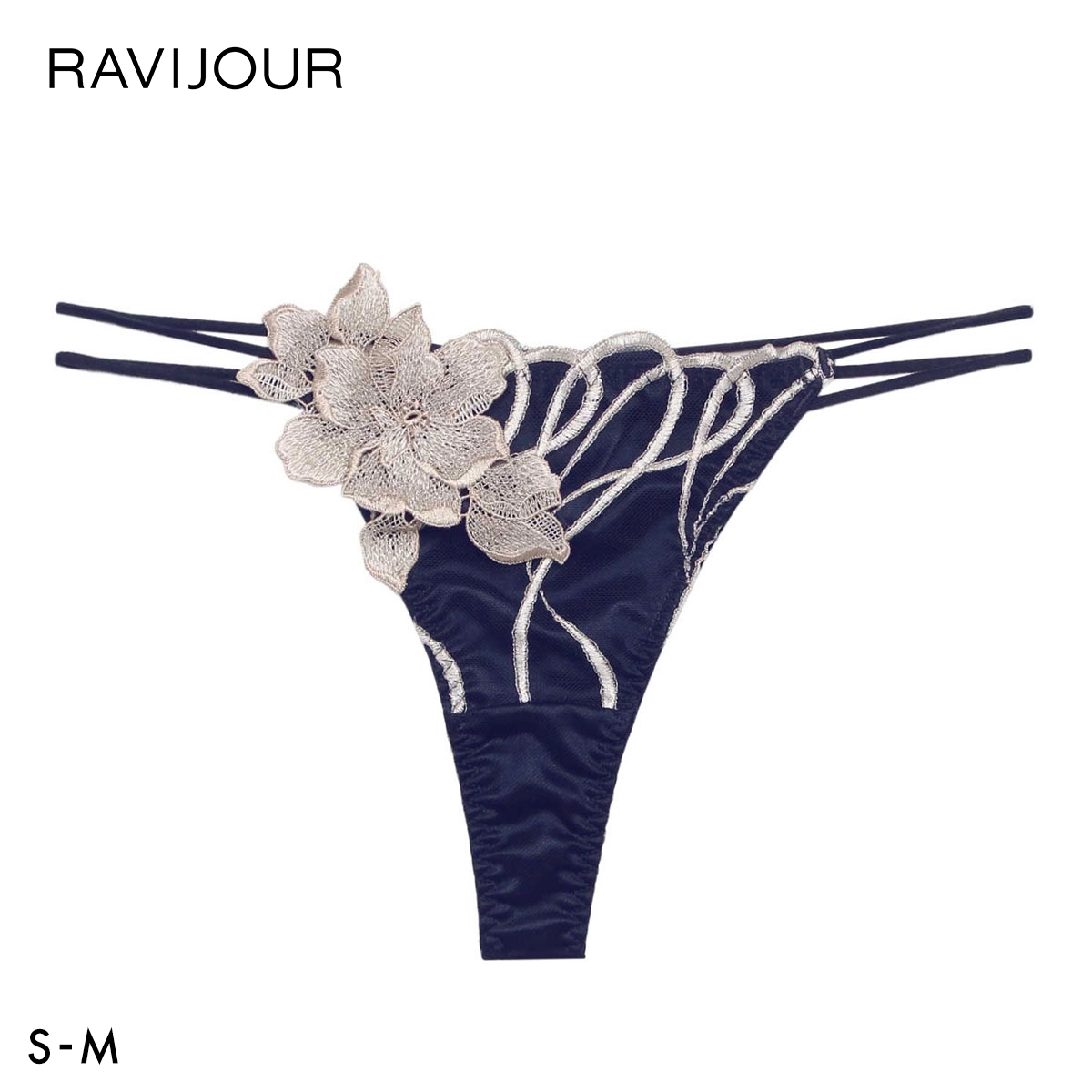 ラヴィジュール コルディア エンブロイダリー Tバックショーツ SM セクシー バックレース 透け ハイライン HIGHLINE by RAVIJOUR(NV-ネイビー-S)