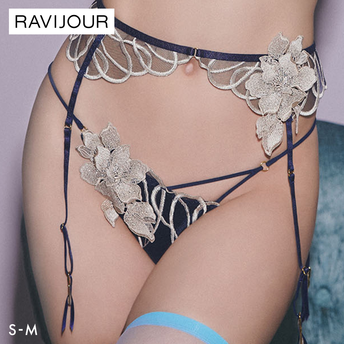 ラヴィジュール コルディア ストレッチレース ノーマルショーツ SM セクシー バックレース 透け ハイライン HIGHLINE by RAVIJOUR(NV-ネイビー-S)