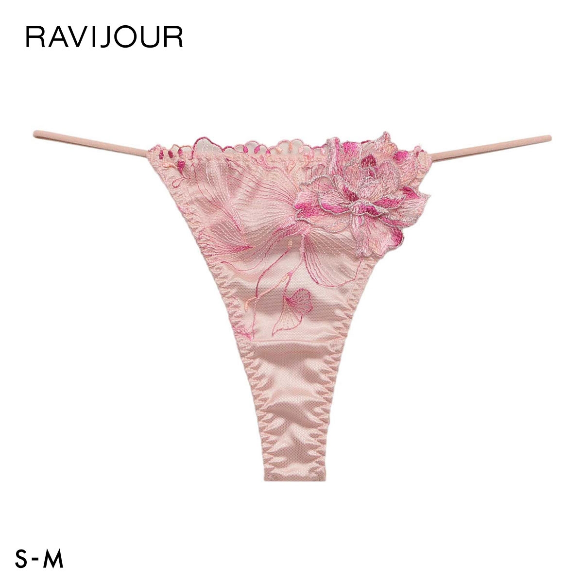 ラヴィジュール オーバーフラワー エンブロイダリーレース Tバックショーツ SM セクシー バックレース 透け RAVIJOUR(PI-ピンク-S)