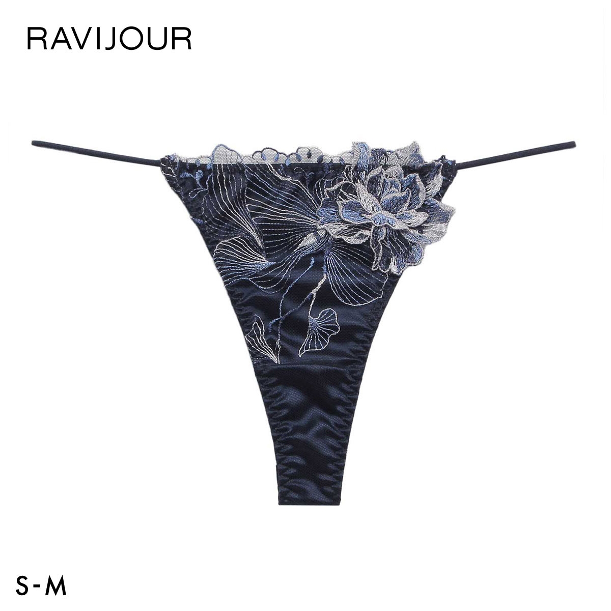 ラヴィジュール オーバーフラワー エンブロイダリーレース Tバックショーツ SM セクシー バックレース 透け RAVIJOUR(NV-ネイビー-S)