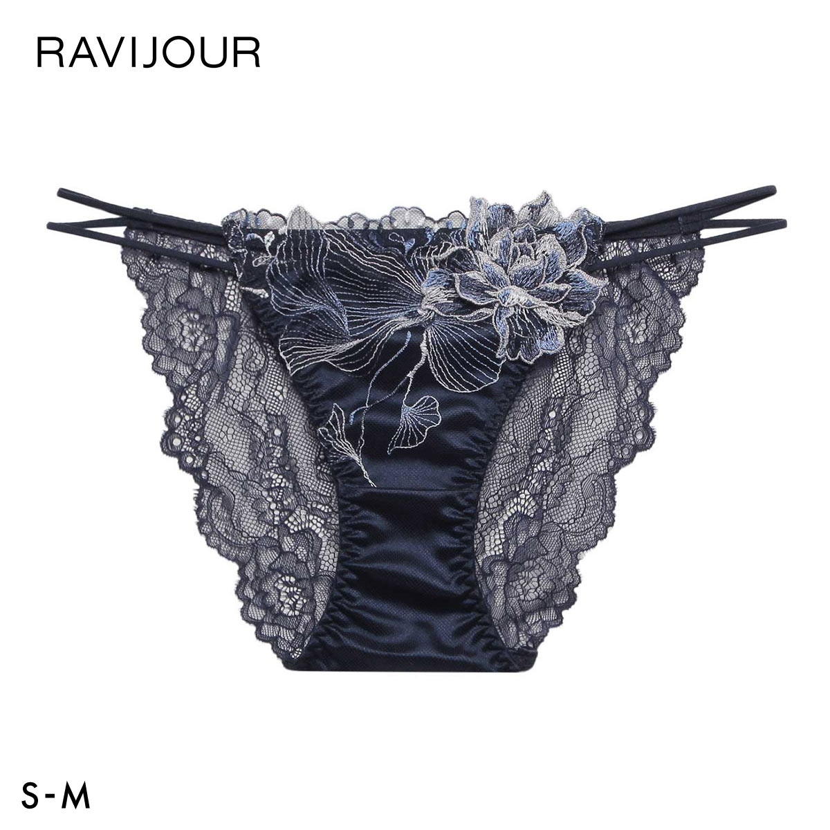 ラヴィジュール オーバーフラワー ストレッチレース ノーマルショーツ SM セクシー バックレース 透け RAVIJOUR(NV-ネイビー-S)