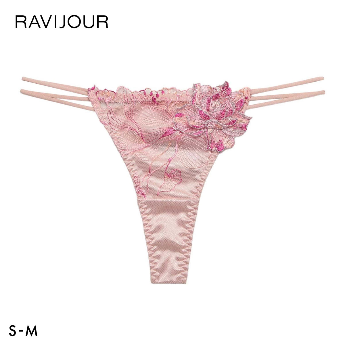 ラヴィジュール オーバーフラワー ストレッチレース Tバックショーツ SM セクシー バックレース 透け RAVIJOUR(PI-ピンク-S)