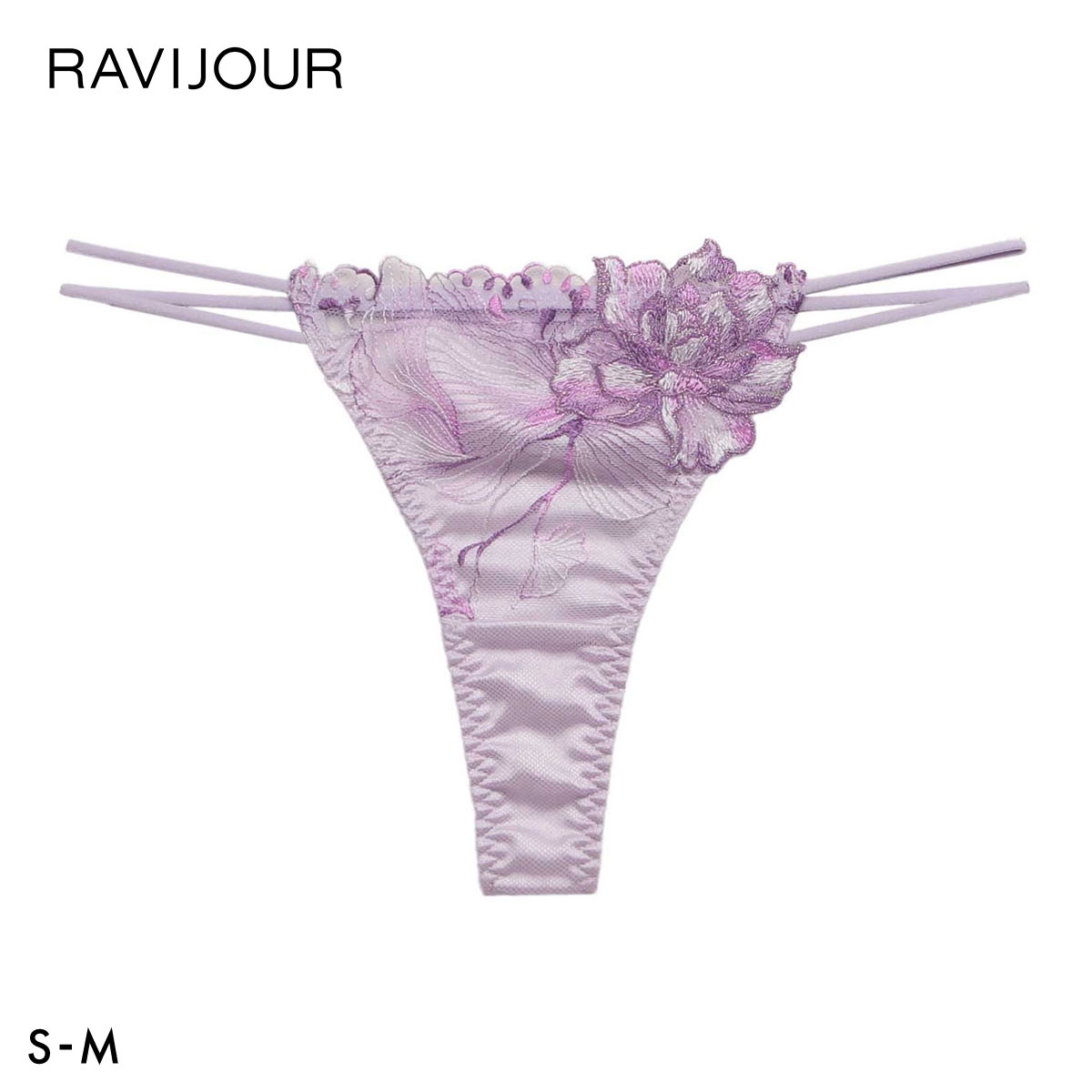 ラヴィジュール オーバーフラワー ストレッチレース Tバックショーツ SM セクシー バックレース 透け RAVIJOUR(PU-パープル-S)