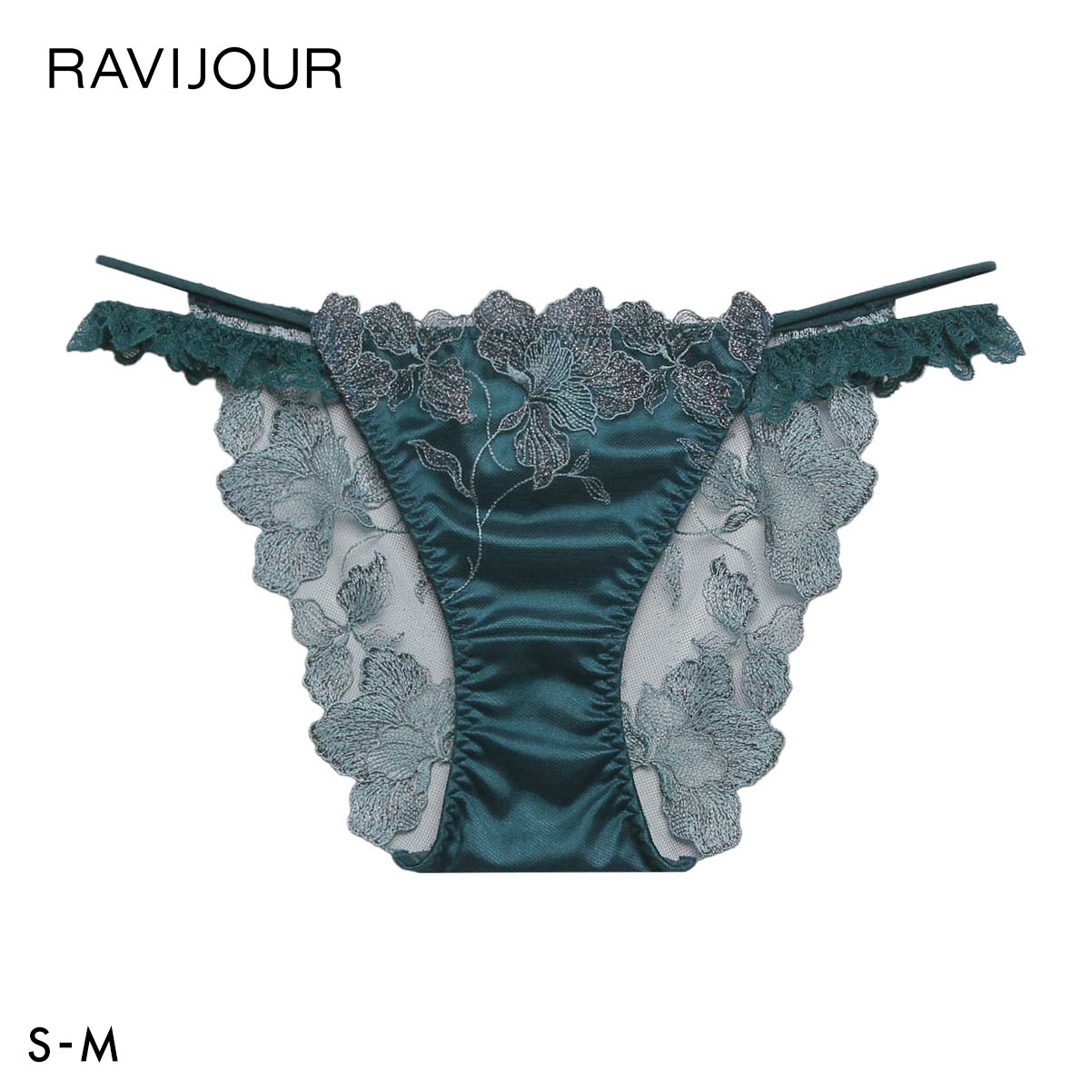 ラヴィジュール ラナルミエル エンブロイダリーレース ノーマルショーツ SM セクシー バックレース 透け RAVIJOUR(GR-グリーン-S)