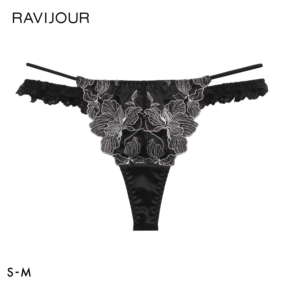 ラヴィジュール ラナルミエル エンブロイダリーレース Tバックショーツ SM セクシー バックレース 透け RAVIJOUR(BK-ブラック-S)