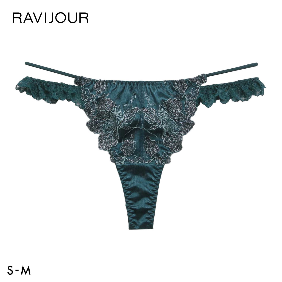ラヴィジュール ラナルミエル エンブロイダリーレース Tバックショーツ SM セクシー バックレース 透け RAVIJOUR(GR-グリーン-S)