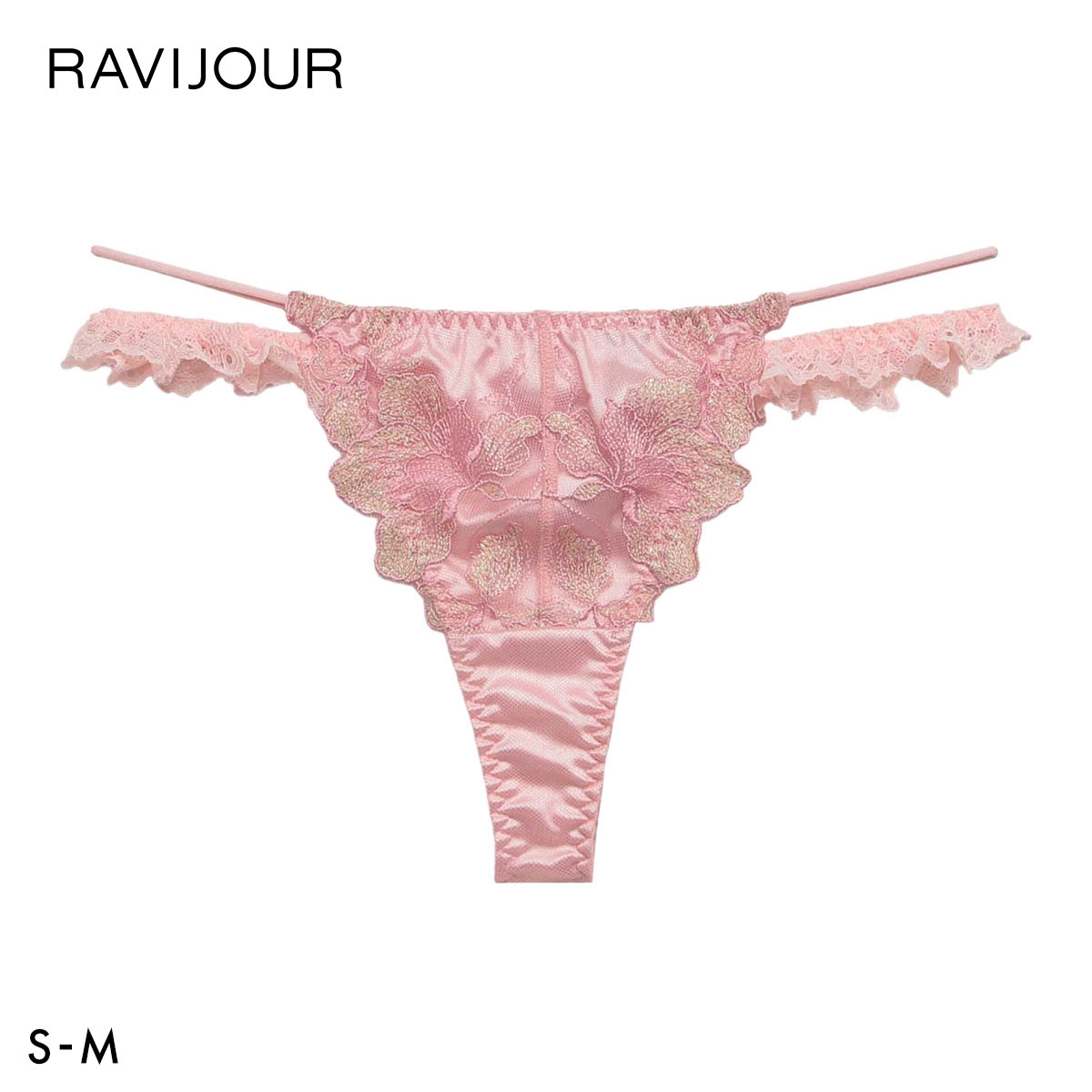 ラヴィジュール ラナルミエル エンブロイダリーレース Tバックショーツ SM セクシー バックレース 透け RAVIJOUR(PI-ピンク-S)