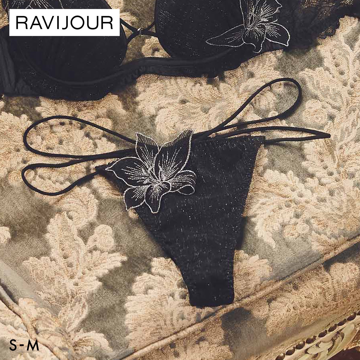 ラヴィジュール ミアエルス ストレッチレース Tバックショーツ SM セクシー バックレース 透け RAVIJOUR(BK-ブラック-S)