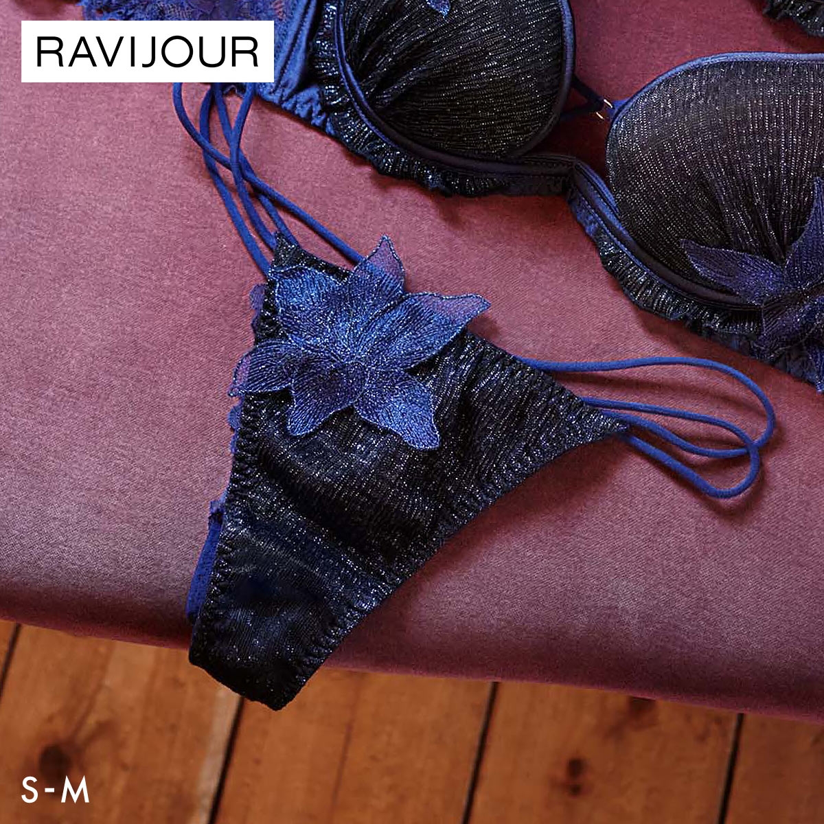 ラヴィジュール ミアエルス ストレッチレース Tバックショーツ SM セクシー バックレース 透け RAVIJOUR(NV-ネイビー-S)