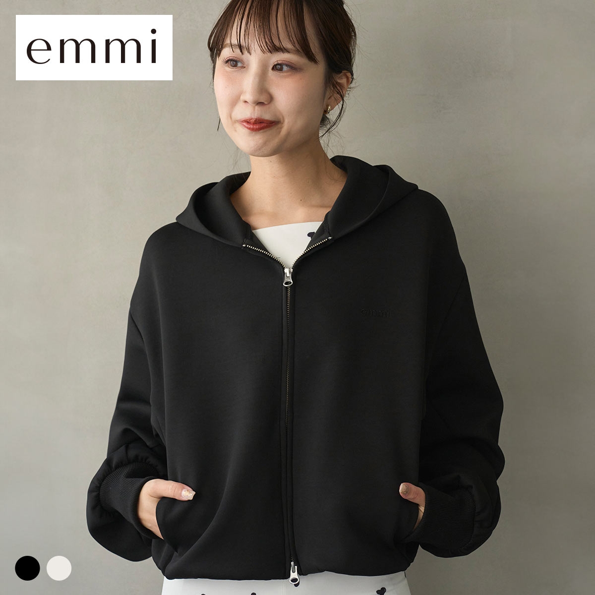 エミ eco emmiロゴジップアップフーディー UVカット emmi(BK-ブラック-Free)