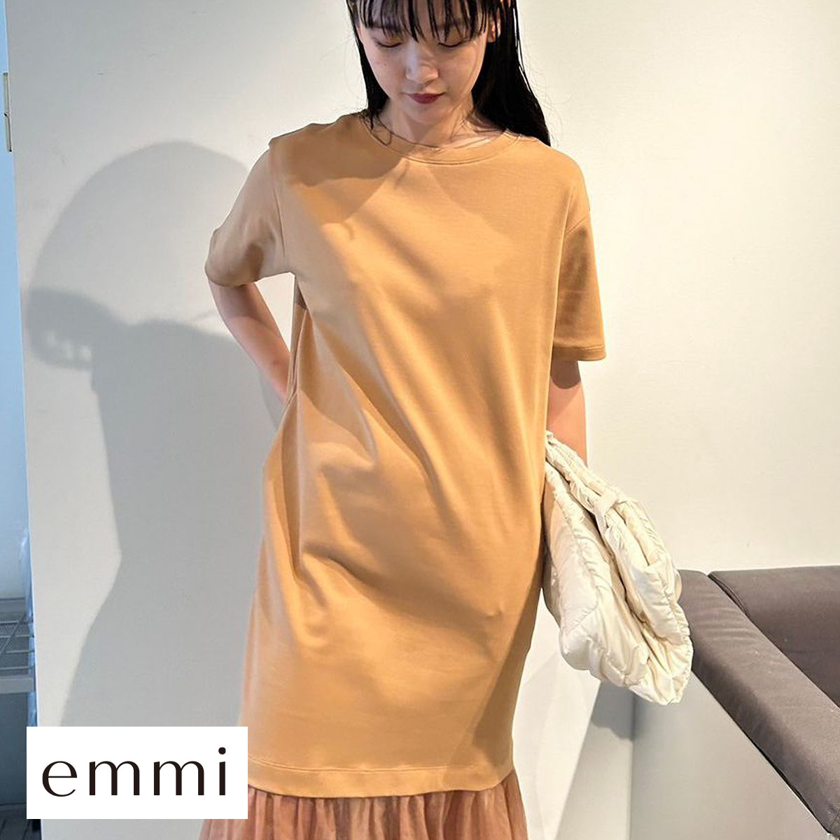 エミ オーガニックコットンドッキングTシャツワンピース emmi(BE-ベージュ-0)