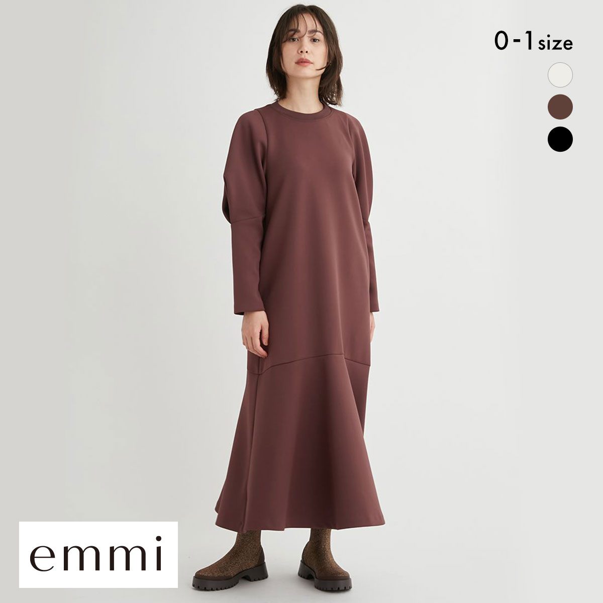 エミ ダンボールボリュームスリーブワンピース emmi(BR-ブラウン-0)