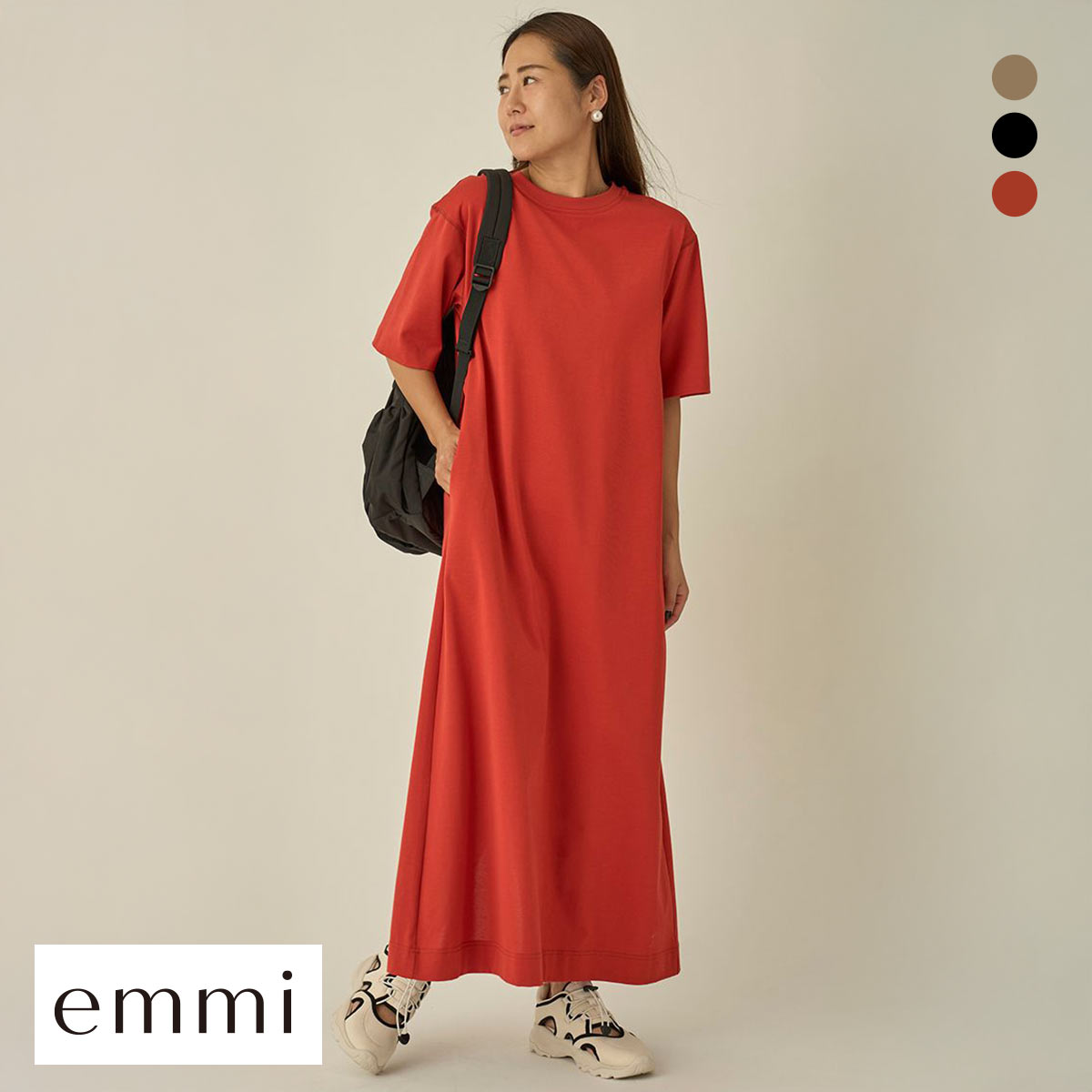 エミ シンプルカットソーワンピース emmi(OR-オレンジ-Free)