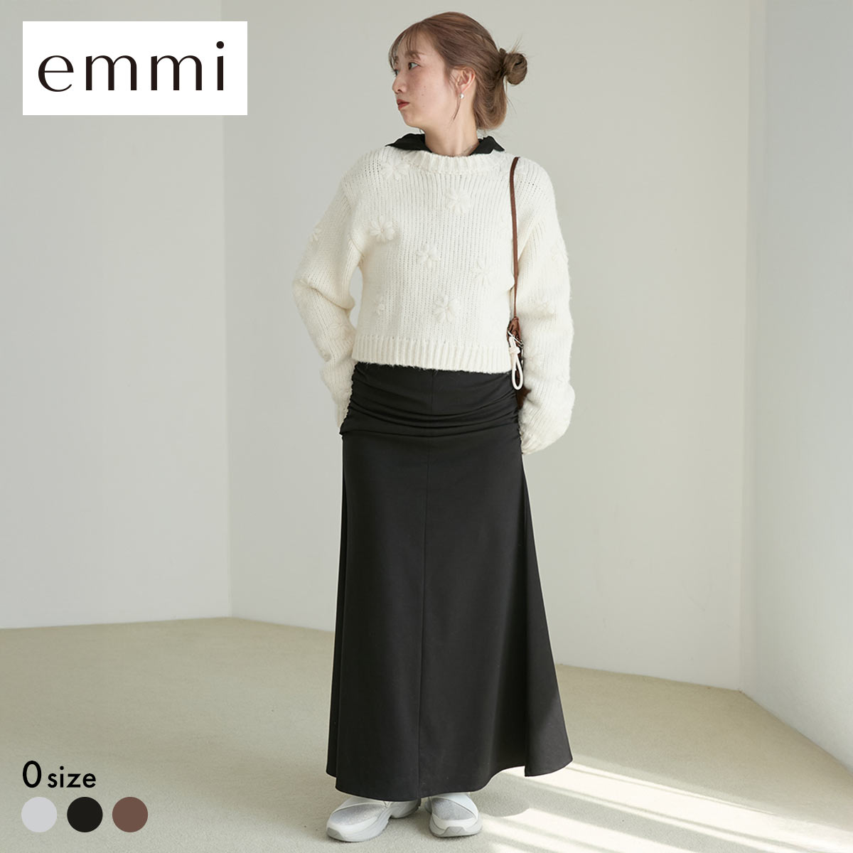 エミ カットソーフーディーワンピース emmi(BK-ブラック-0)