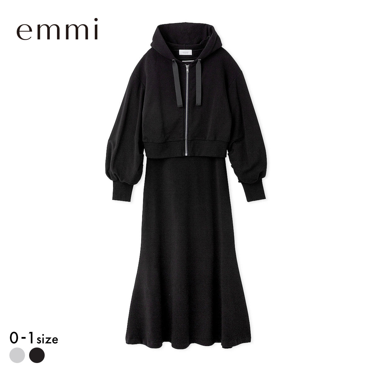 エミ 裏毛フーディー×ワンピースセット emmi(BK-ブラック-0)