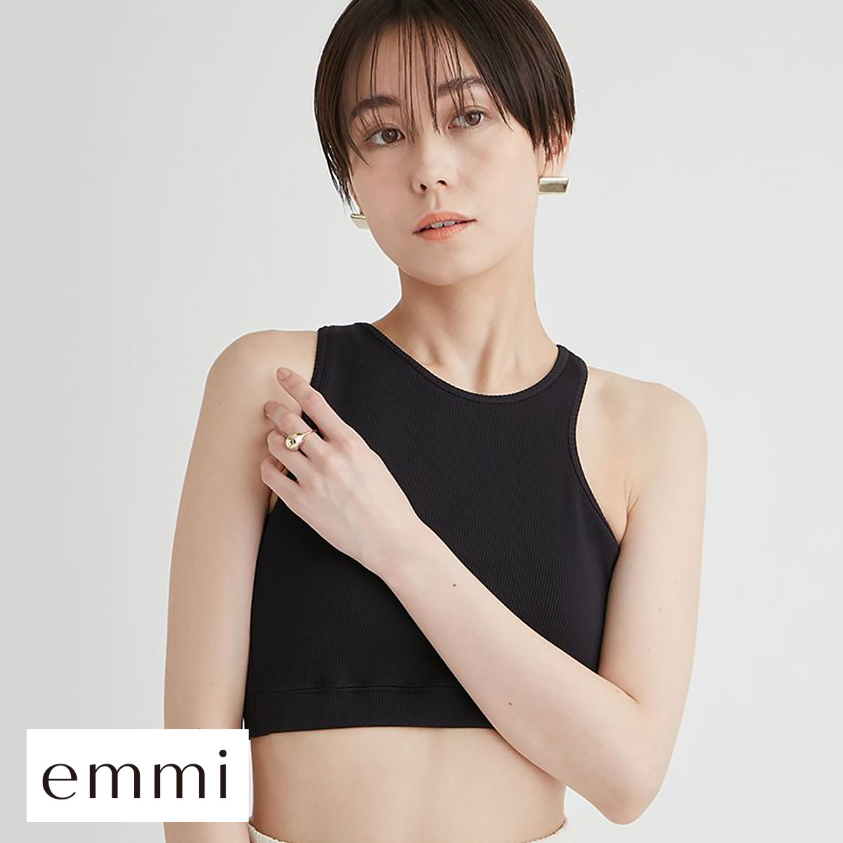 エミ  アシンメトリーブラトップ emmi(BK-ブラック-Free)