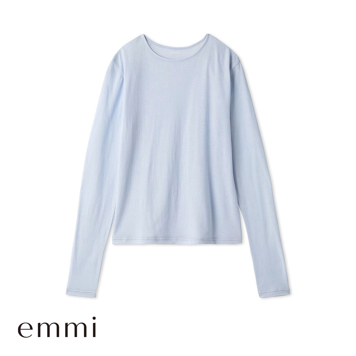 エミ 強撚天竺クルーネックカットソー トップス インナー 綿混 単品 emmi(LBU-薄ブルー-Free)