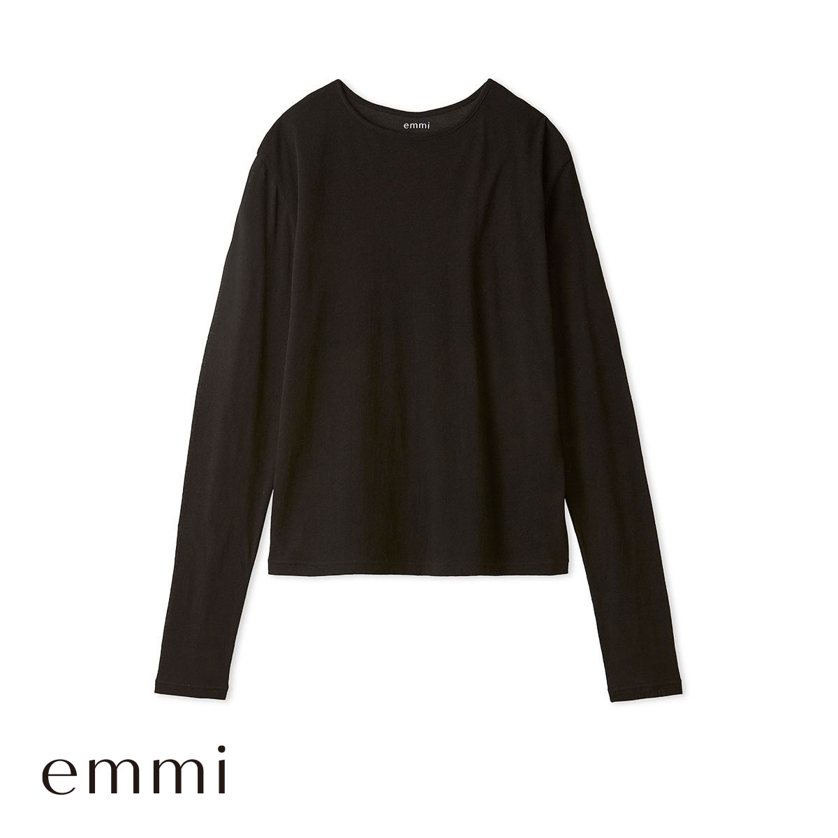 エミ 強撚天竺クルーネックカットソー トップス インナー 綿混 単品 emmi(BK-ブラック-Free)