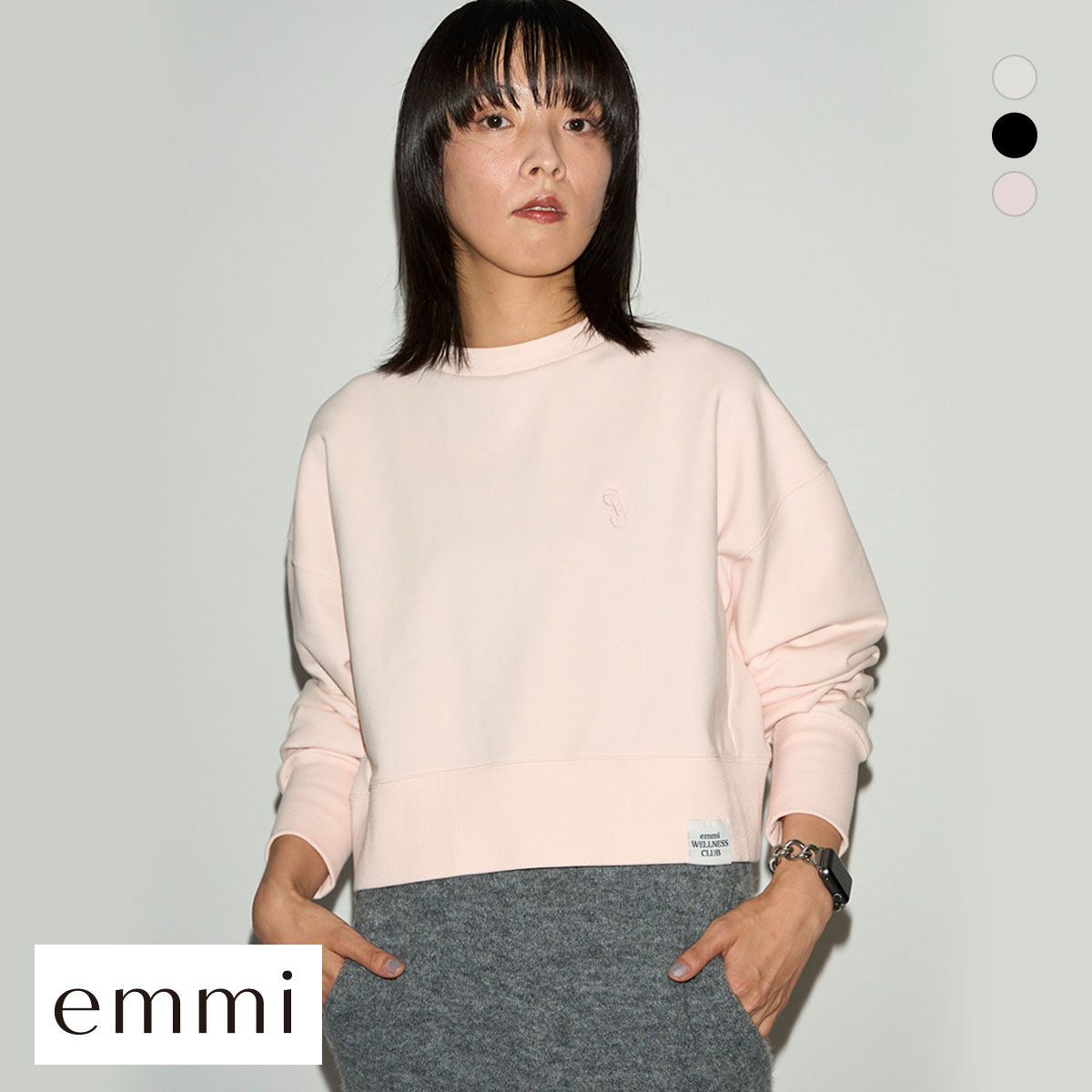 エミ オーガニックコットンewcロゴショートスウェット emmi(LPI-薄ピンク-Free)