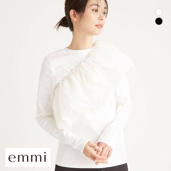 エミ フリル付きロングスリーブTシャツ emmi