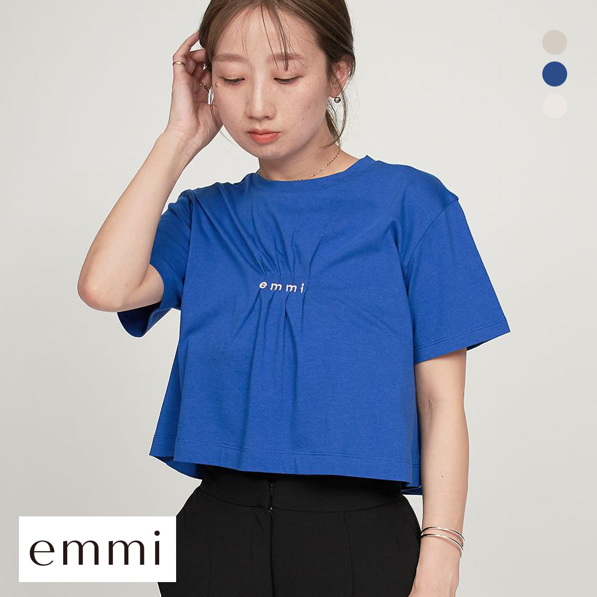 エミ emmi×PlaX TM クロップドemmiロゴＴシャツ emmi(BU-ブルー-Free)