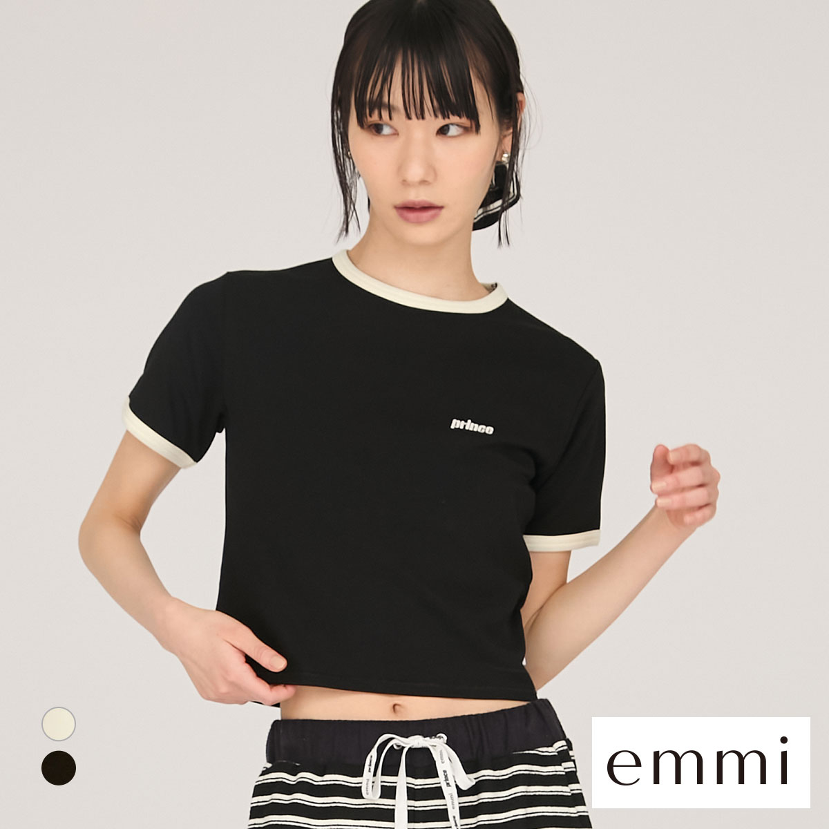 エミ prince emmi コンパクトリンガーTシャツ(BK-ブラック-Free)