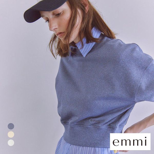 エミ ONLINE限定カラー ラメ裏毛ショートスウェットトップス emmi
