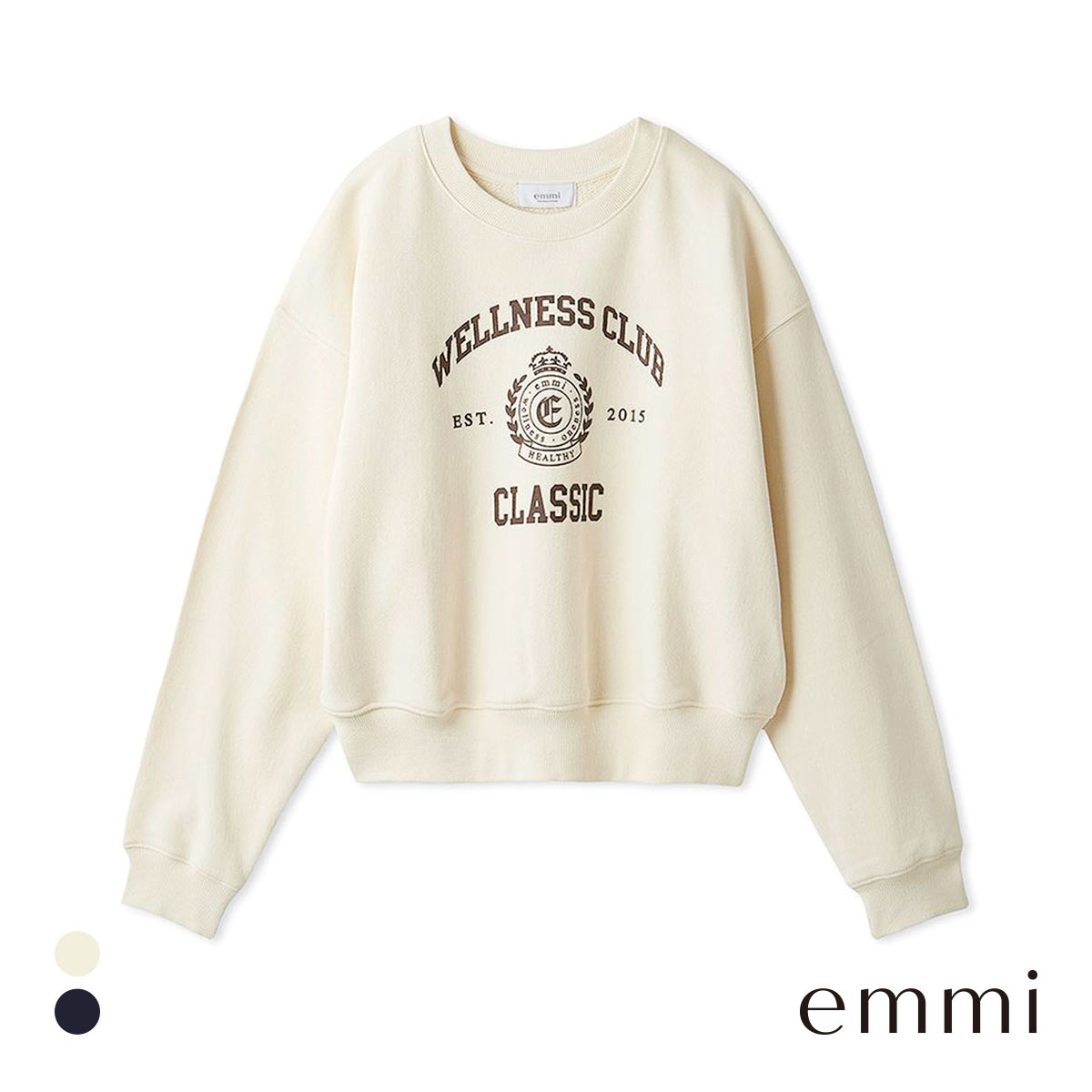 エミ ONLINE限定カラー カレッジロゴスウェットトップス emmi(IV-アイボリー-Free)