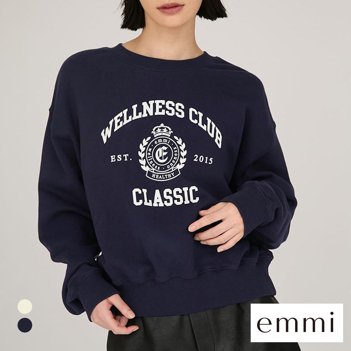 エミ ONLINE限定カラー カレッジロゴスウェットトップス emmi(NV-ネイビー-Free)