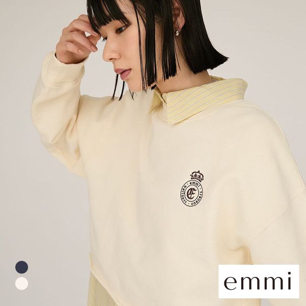 エミ エンブレムロゴスウェットトップス emmi
