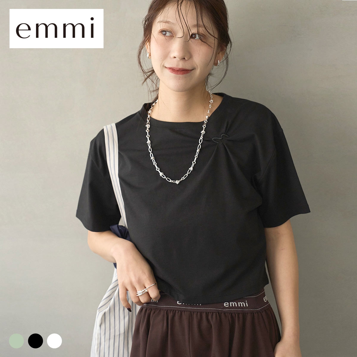 エミ em emmiロゴクロップドTシャツ UVカット 接触冷感 emmi(BK-ブラック-Free)