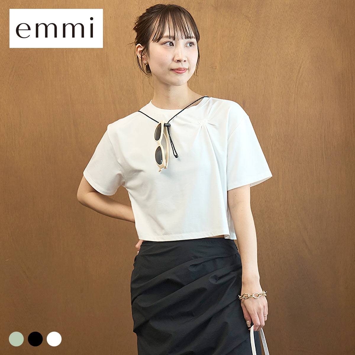 エミ em emmiロゴクロップドTシャツ UVカット 接触冷感 emmi(OW-オフホワイト-Free)