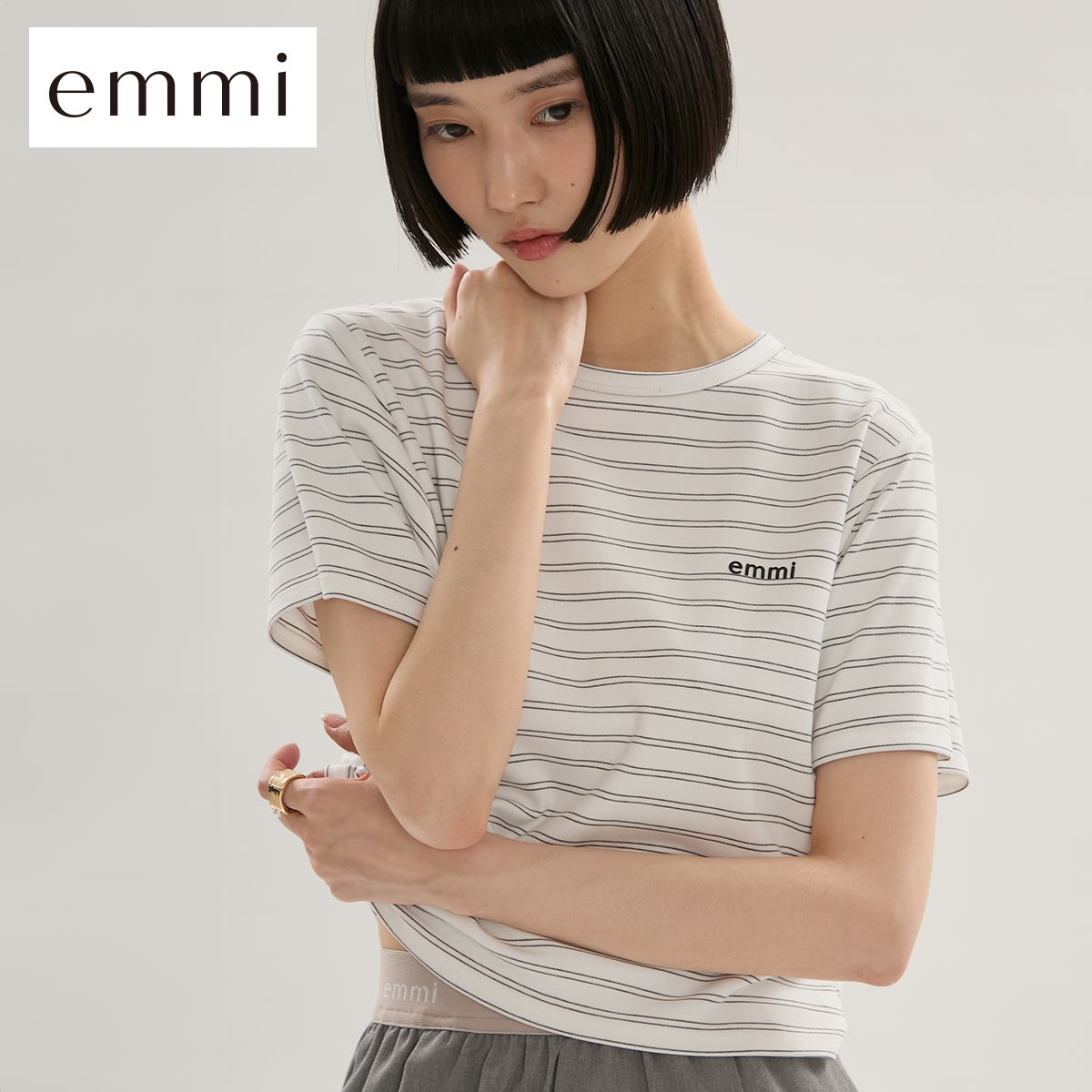 エミ ソフトタッチクロップドTシャツ emmi(BOR-ボーダー-Free)