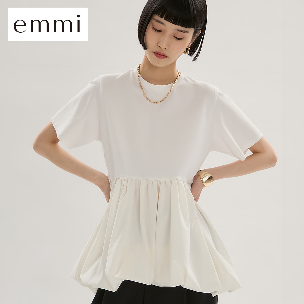 エミ ドッキングバルーンカットソー UVカット 接触冷感 emmi(OW-オフホワイト-Free)